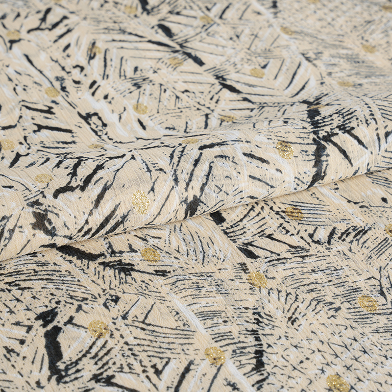 Tela con estampado hilado dorado desordenado irregular crepé de gasa 75D